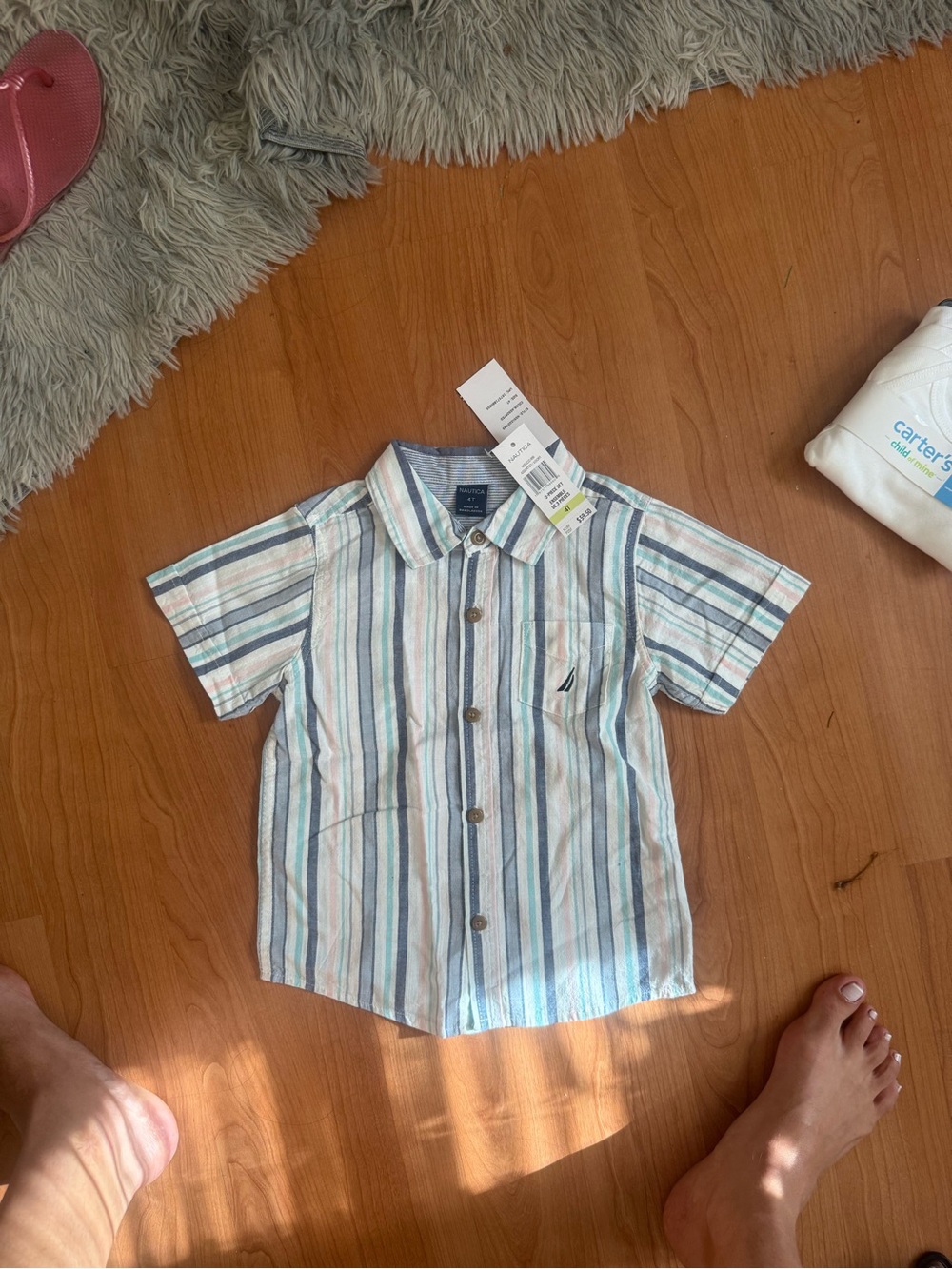 Nautica Boys' Short-Sleeve Striped Button Shirt - Blue, White, Gray